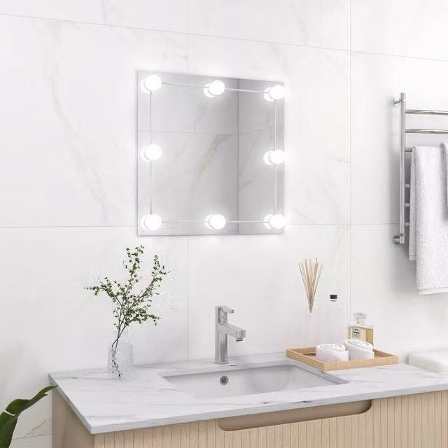 Berkfield Home Square Glass Wall Mirror with LED Lights in Silver