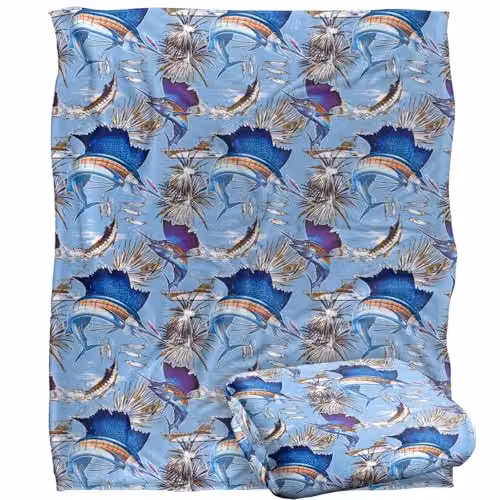 JQ Licensing Sailfish Tiki Fishing Pattern Super Soft Fleece Throw Blanket, White, W/D/H: 152 x 127 cm – 1