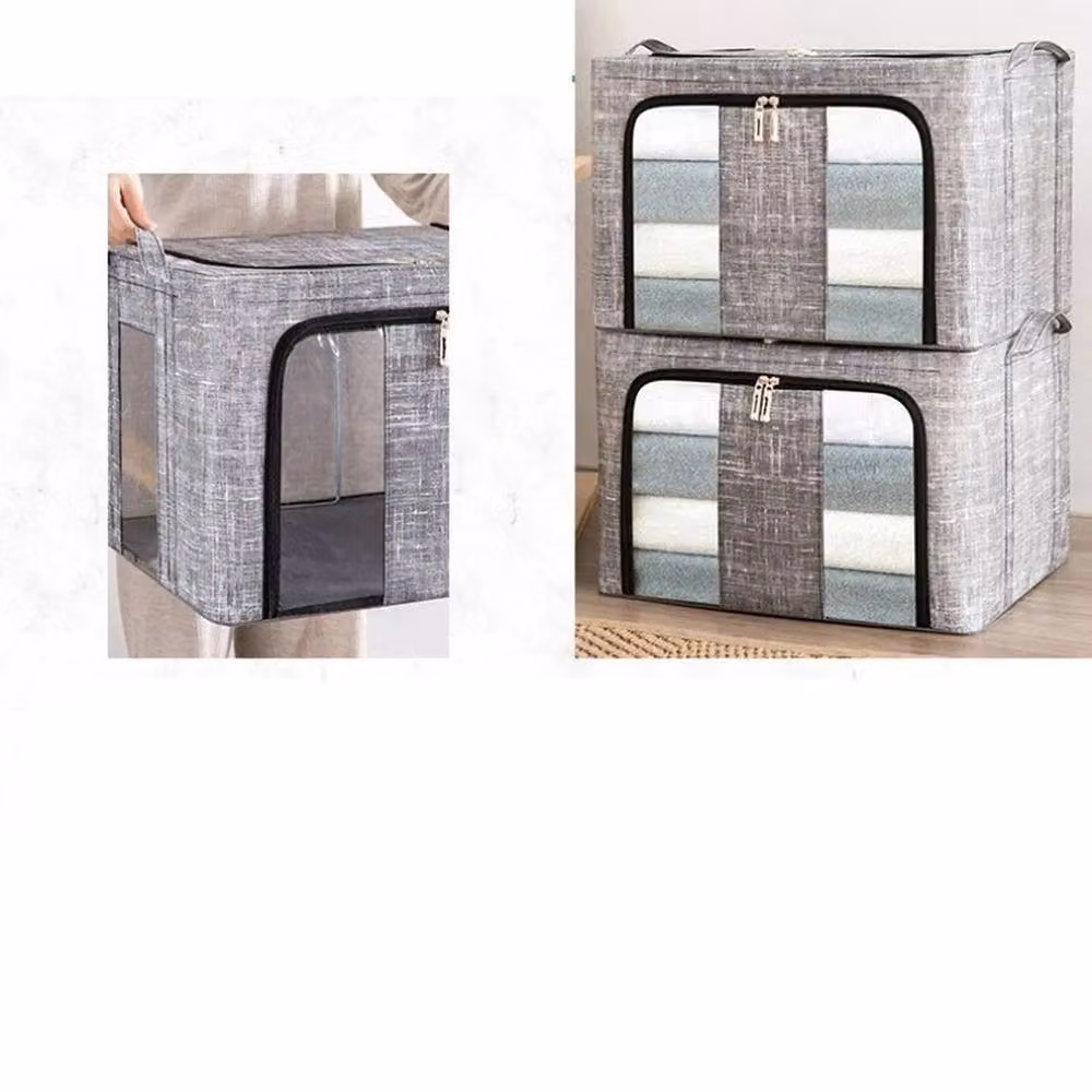 SPETLEK Set of 3 Grey Fabric Clothes Storage Bags with Zips, 66L Capacity Each – 4
