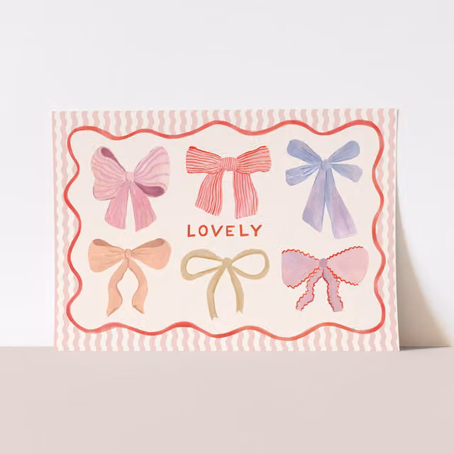 Kid of the Village Lovely Bows Fine Art Print, Pink, W: 21 cm, H: 29.7 cm