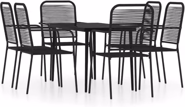 Berkfield Home 7 Piece Modern Garden Dining Set in Matt Black Metal and Glass