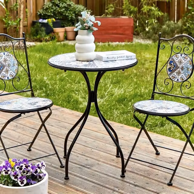Wyld and Coco Garden Luxe 60cm Bistro Table in Black Powder Coated Iron with Multicolour Ceramic Mosaic – 1