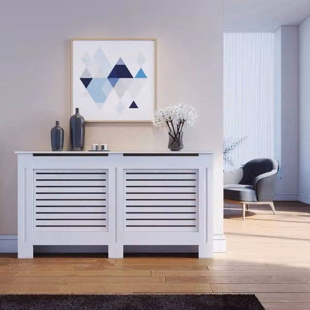 ERGOVEXA Large White Lacquered Wood Heating Cover W/D/H: 152.0 x 81.5 x 19.0 cm – 1