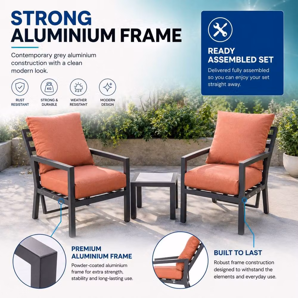Shatchi Monte Carlo 2 Seater Reclining Bistro Set with Cushions in Terracotta – 5
