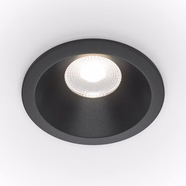 Maytoni Zoom Dimmable Recessed Downlight, Black, 3000K Warm White, IP65, Round Aluminium Design