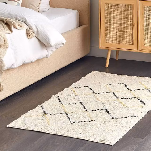 Wyld and Coco Beige Cotton Geometric Area Rug, Hand-Tufted, W: 80 cm, L: 150 cm