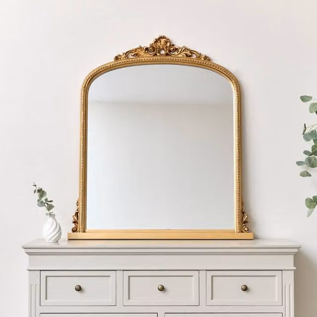 Melody Maison Antique Gold Ornate Arch Overmantle Wall Mirror, W: 88 cm, H: 100 cm