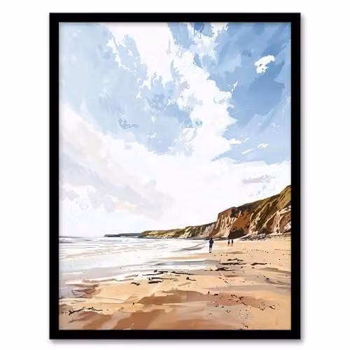 Artery8 Filey Beach Coastal Cliffs Landscape England Framed Wall Art Print, W: 21.0 cm, H: 29.7 cm