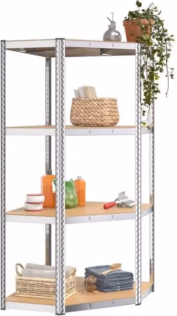 Berkfield Home 4-Layer Freestanding Corner Shelf in Silver with Adjustable Shelves, W/D/H: 75 x 30 x 160 cm