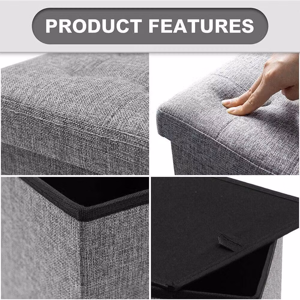 Dprodo Linen Storage Ottoman Folding Foot Rest Stool in Light Grey, W/D/H: 38 x 38 x 38 cm – 3