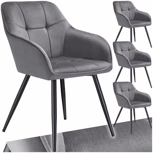 tectake Marilyn Set of 4 Dining Chairs with Velvet Fabric and Geometric Pattern in Grey and Black – 1
