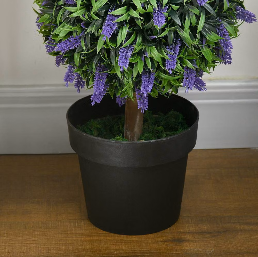 STILVORA Set of 2 Green Artificial Lavender Trees with Plastic and Concrete Pots for Tabletop Display – 6