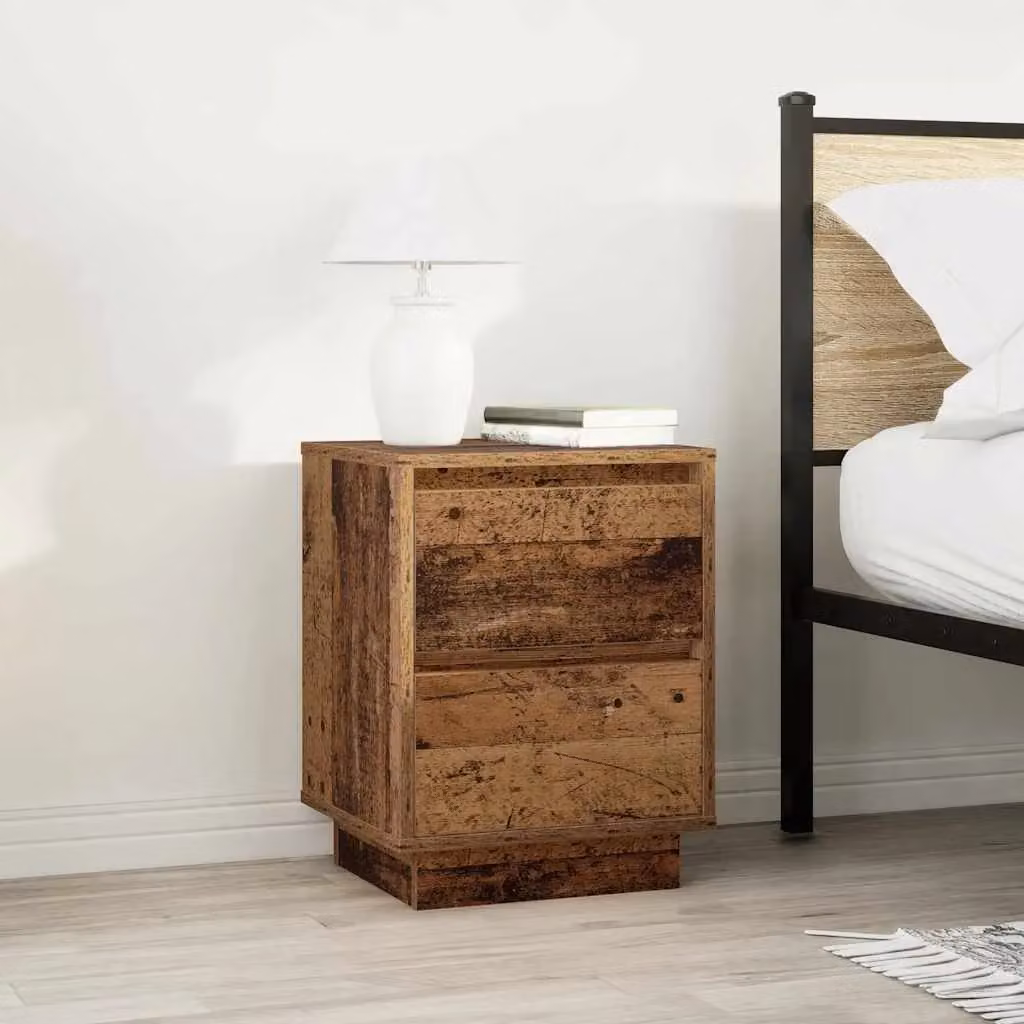 Berkfield Home Set of 2 Rustic Old Wood Bedside Cabinets with Integrated LED Lights, W/D/H: 38 x 34 x 50 cm – 4