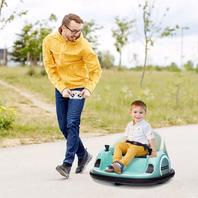 AIYAPLAY 12V Kids Bumper Car with Remote Control and 360 Degree Rotation, Green