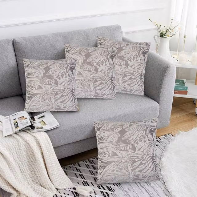 Luxor Living Set of 4 Silver Chenille Plush Square Cushions, W/D/H: 45 x 45 x 45 cm