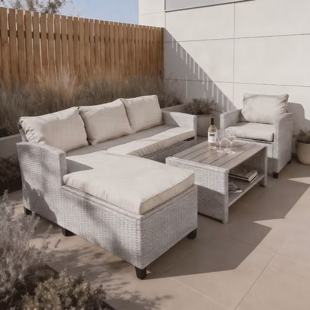 Home Source Trapani 4 Piece Grey Rattan Outdoor Lounge Furniture Set