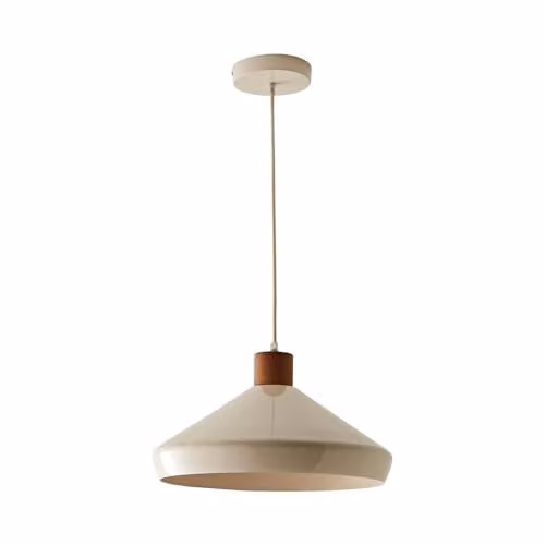 ValueLights Parker Mid-Century Pendant Ceiling Light in Beige and Walnut with Bulb Included – 2