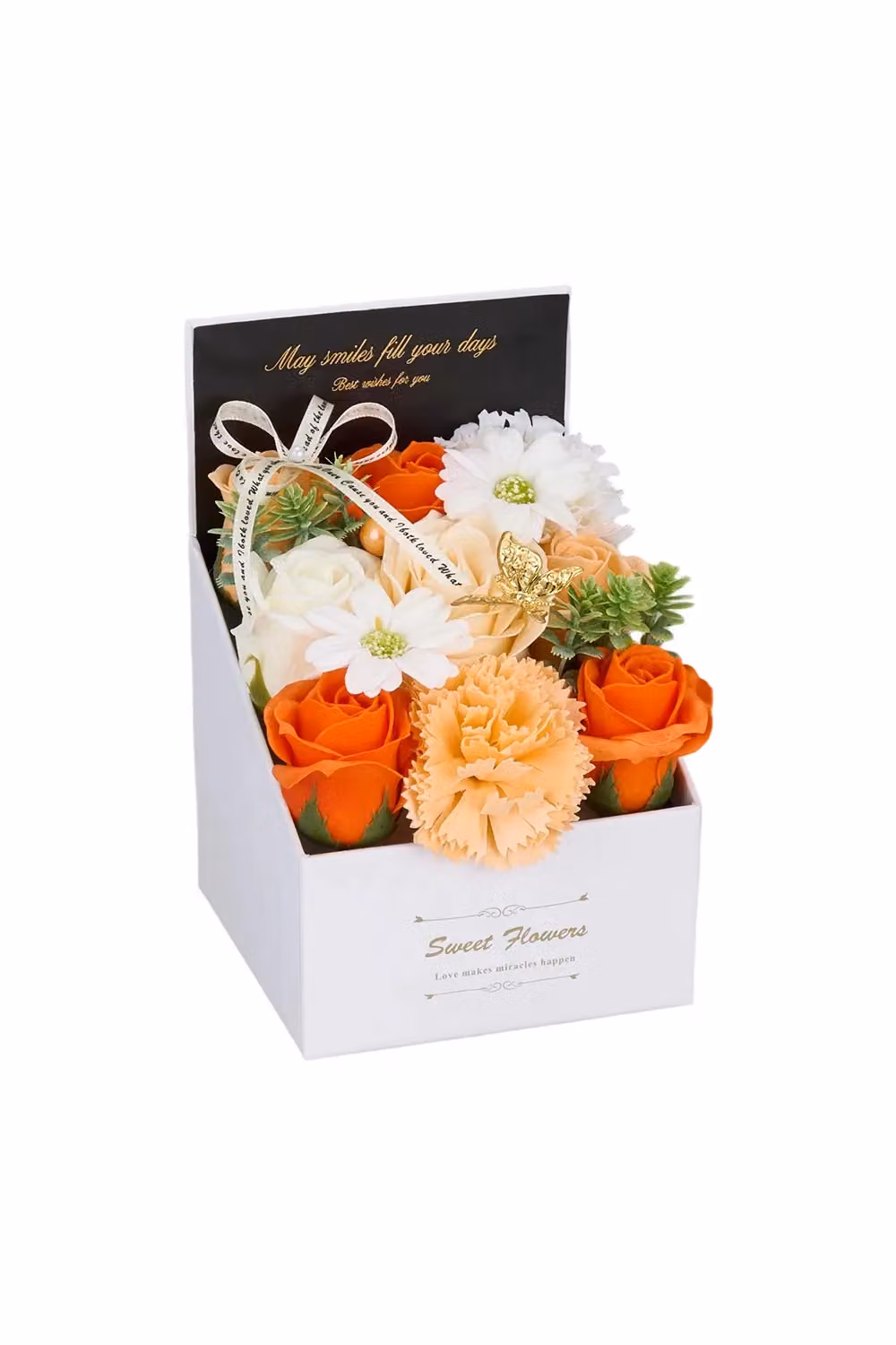 Living and Home Rose Scented Soap Flower Gift Box Tabletop Decor in Orange – 3