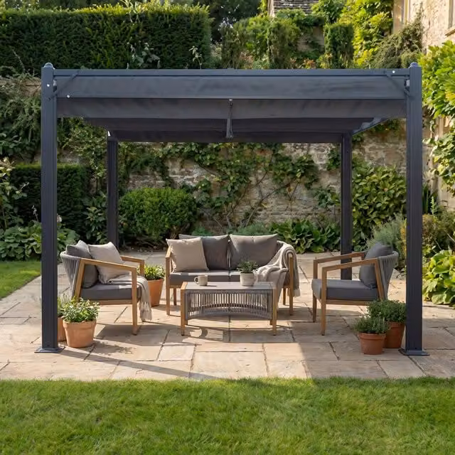 Naples Aluminum Garden Pergola in Anthracite Grey, 4m Width