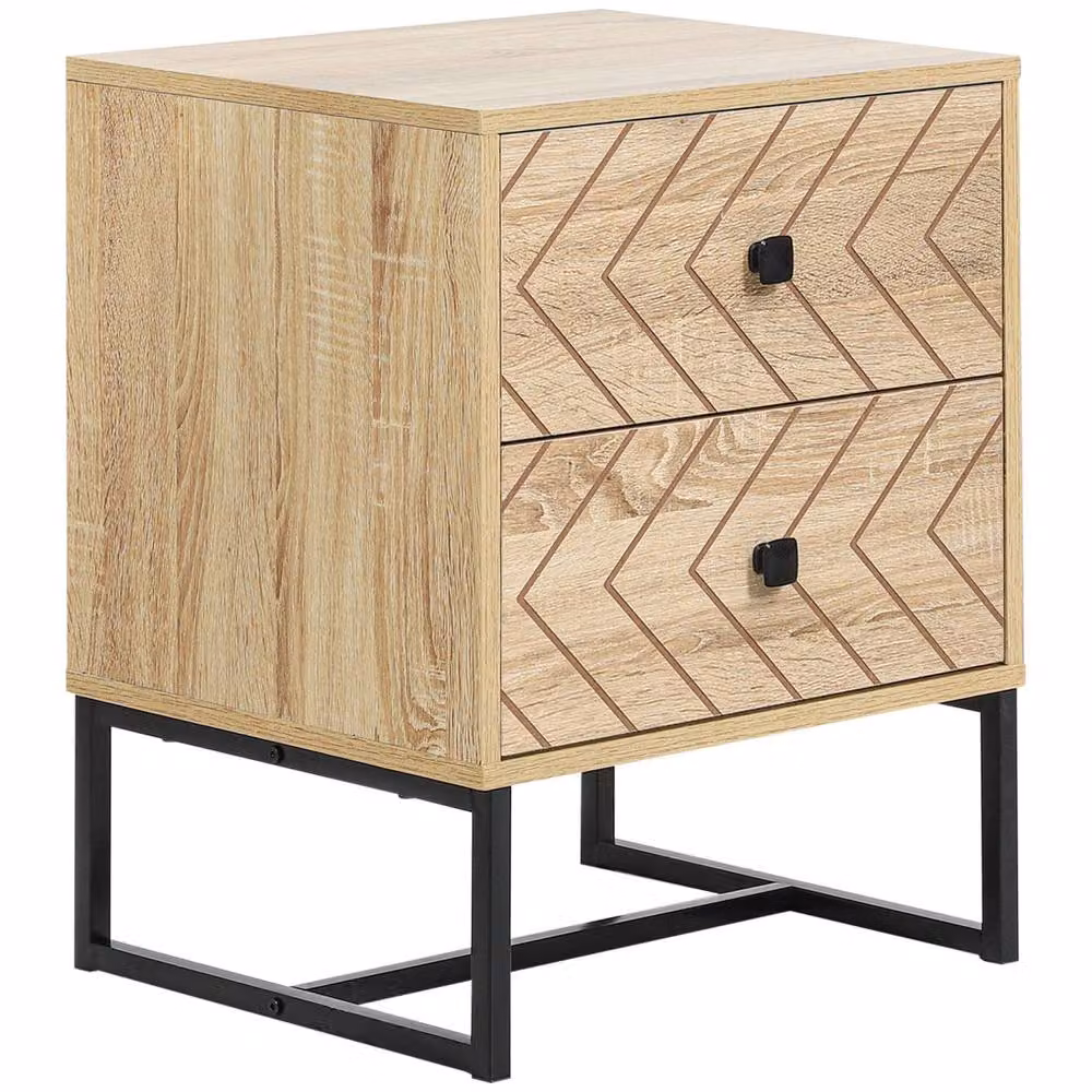 Wyld Haus Nema Diso Natural Wood 2 Drawer Nightstand with Zig Zag Chevron Design, Brown and Black, W: 39.5 cm, D: 48 cm, H: 60 cm – 2