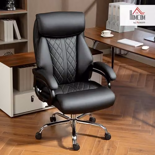 HOMCOM Executive Office Chair in Black Synthetic Leather with Headrest and Armrests – 2