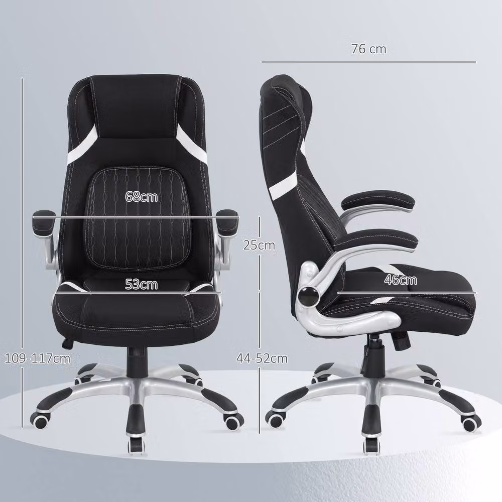 STILVORA Modern Black Fabric Task Chair with 360 Degree Swivel, Armrests and Castors, W/D/H: 68 x 68 x 120 cm – 3