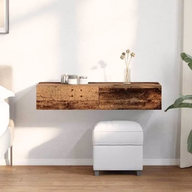 Berkfield Home Wall Mounted Shelf with Drawers in Old Wood Brown, W/D/H: 100 x 36 x 19 cm