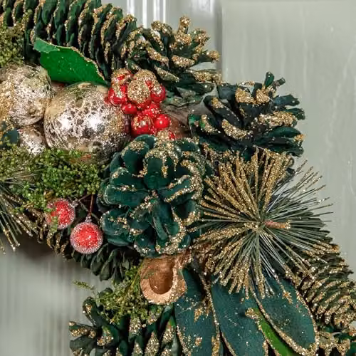 Samuel Alexander Round Christmas Wreath with Baubles and Red Berries in Red and Green, Diameter: 36 cm – 4
