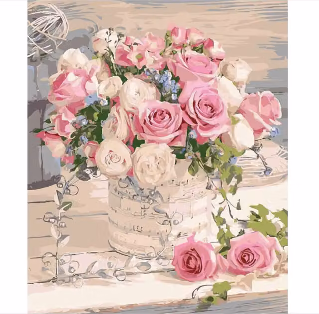 Syntego Pink and Yellow Roses Bouquet Paint by Numbers Canvas Kit for Adults