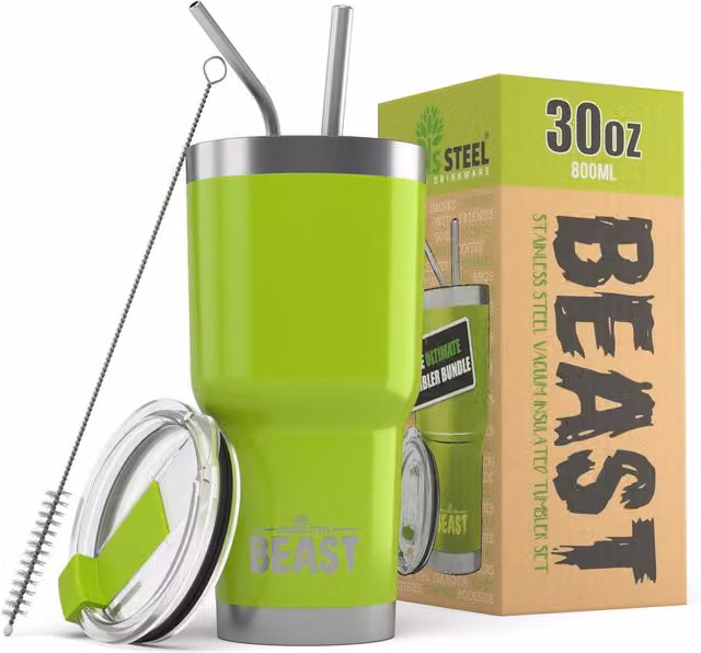 Green Steel Double Insulated Stainless Steel Coffee Travel Mug with Lid, 887.2 ml, Green