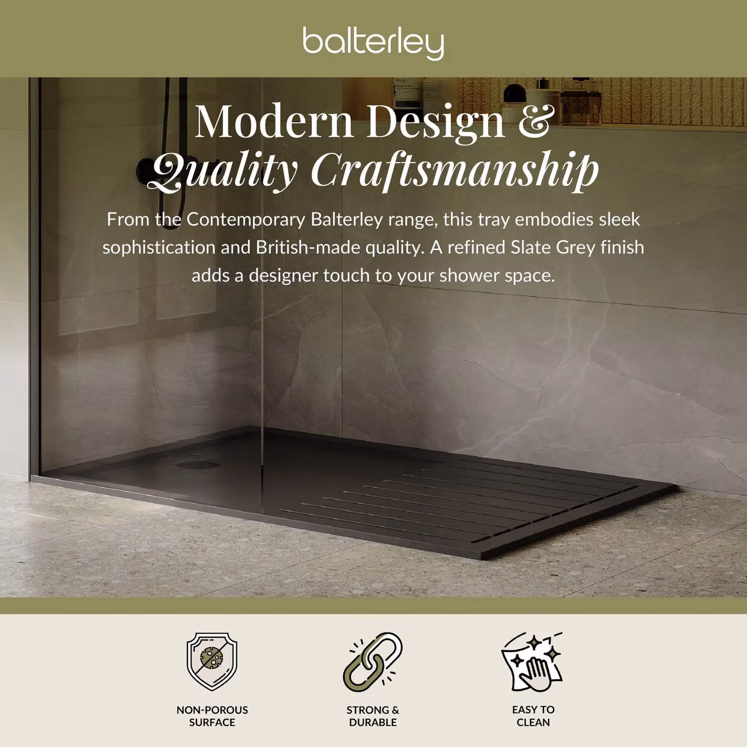 Balterley Premium Rectangular Walk In Shower Tray, Slate Grey, W: 140 cm, D: 90 cm – 2