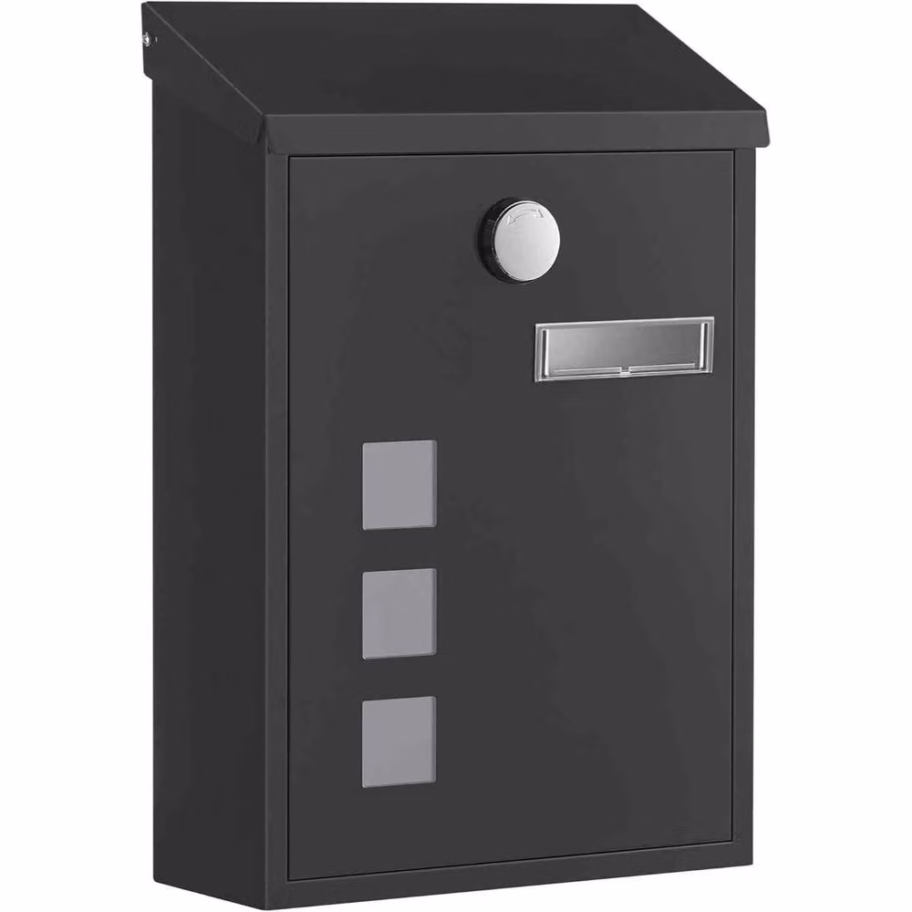 The Bazaarist Wall Mounted Post Box with Window and Nameplate, Black, W/D/H: 31.8 x 21.8 x 9.0 cm – 2