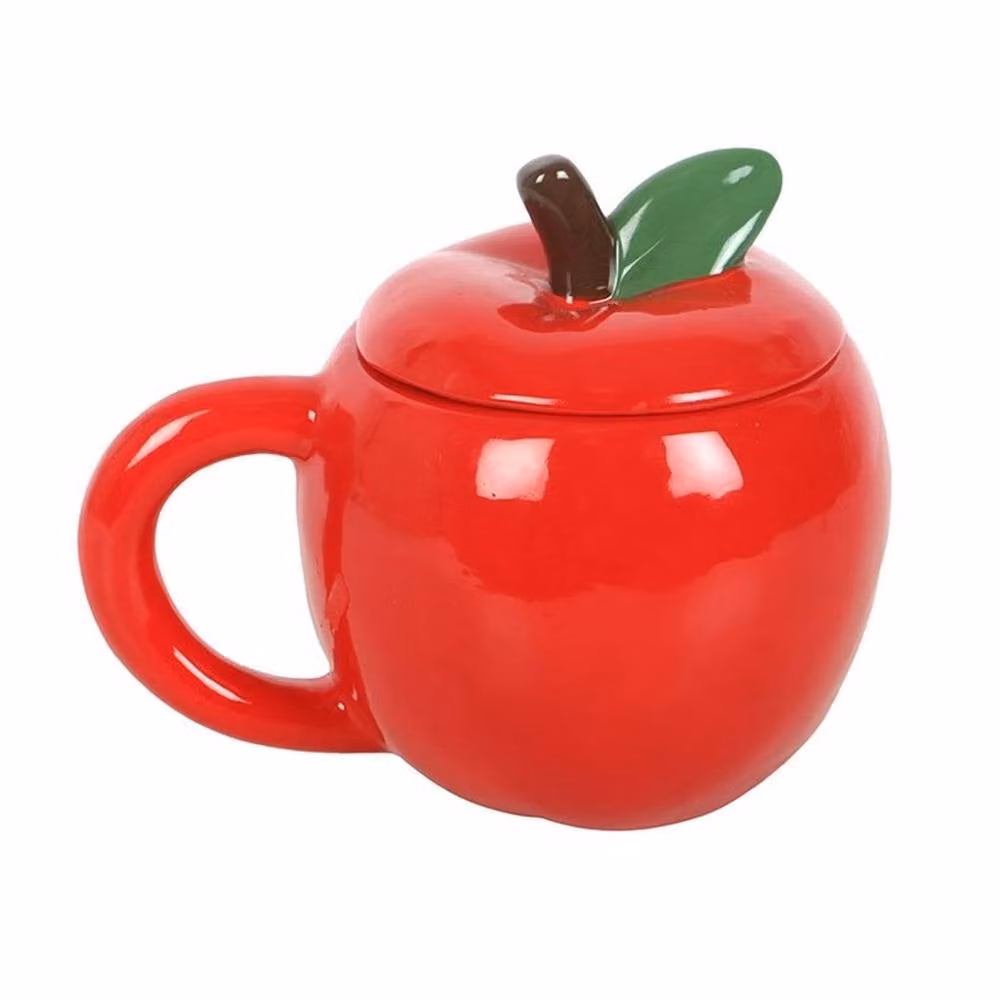 Uniqueful Apple Shaped Ceramic Lidded Mug in Red, 550ml – 3