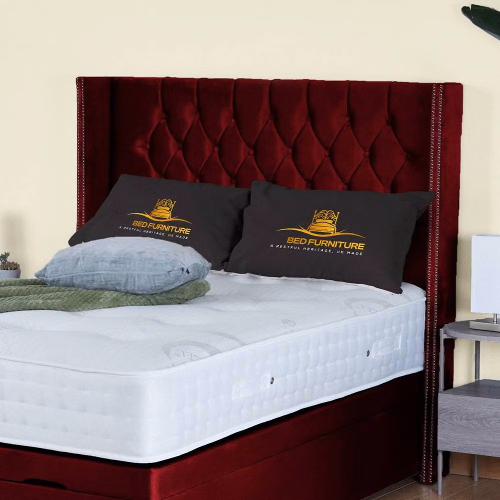 UK Bed Furniture Francesca End Lift Divan Ottoman Bed with 54 Inch Diamond Headboard in Red Velvet, Super King, W/D/H: 200 x 160 x 137.16 cm – 3