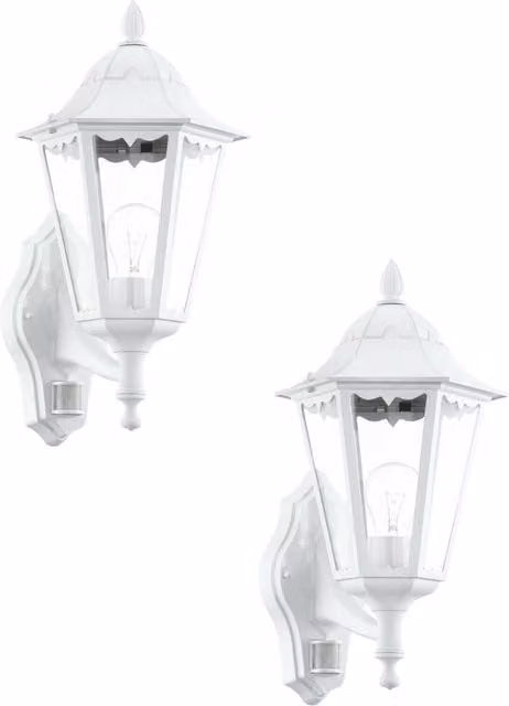 Loops 2 Pack White Aluminium Outdoor Wall Lanterns with PIR Motion Sensor, IP44 Rated, E27, 60W