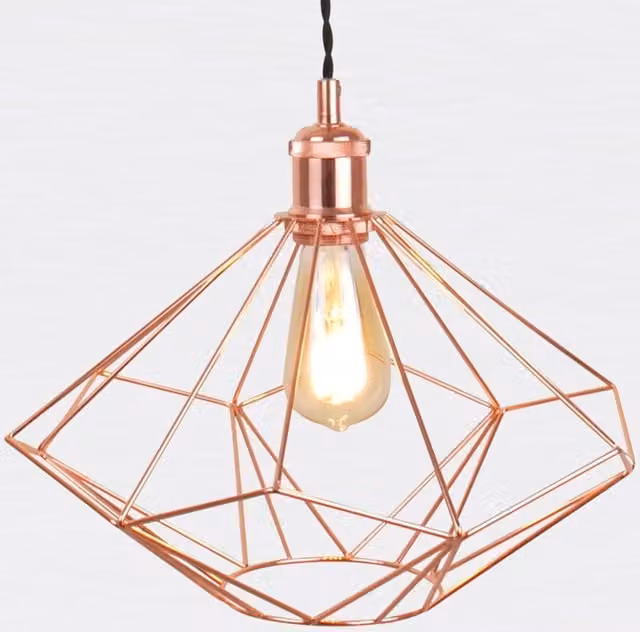 First Choice Lighting Geo Ceiling Single Pendant Light in Matt Black and Polished Copper