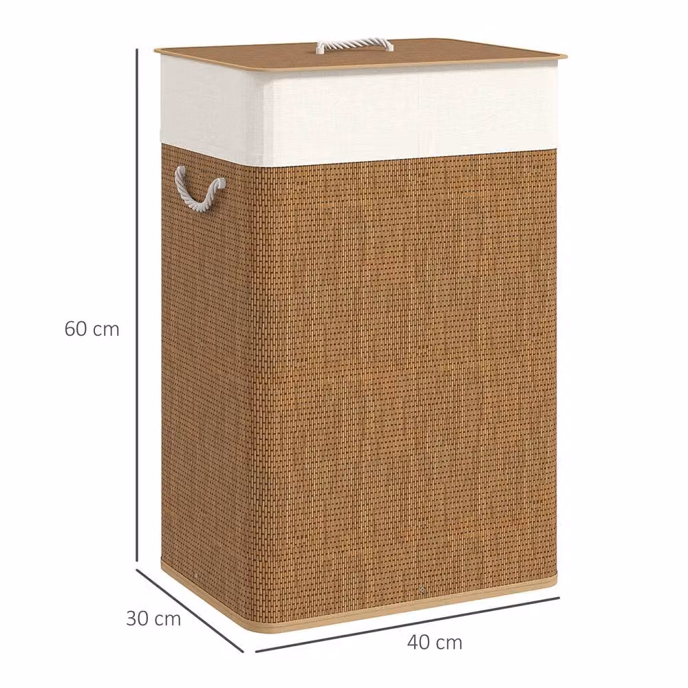 STILVORA 72L Bamboo Laundry Basket with Lid and Washable Liner in Brown – 3