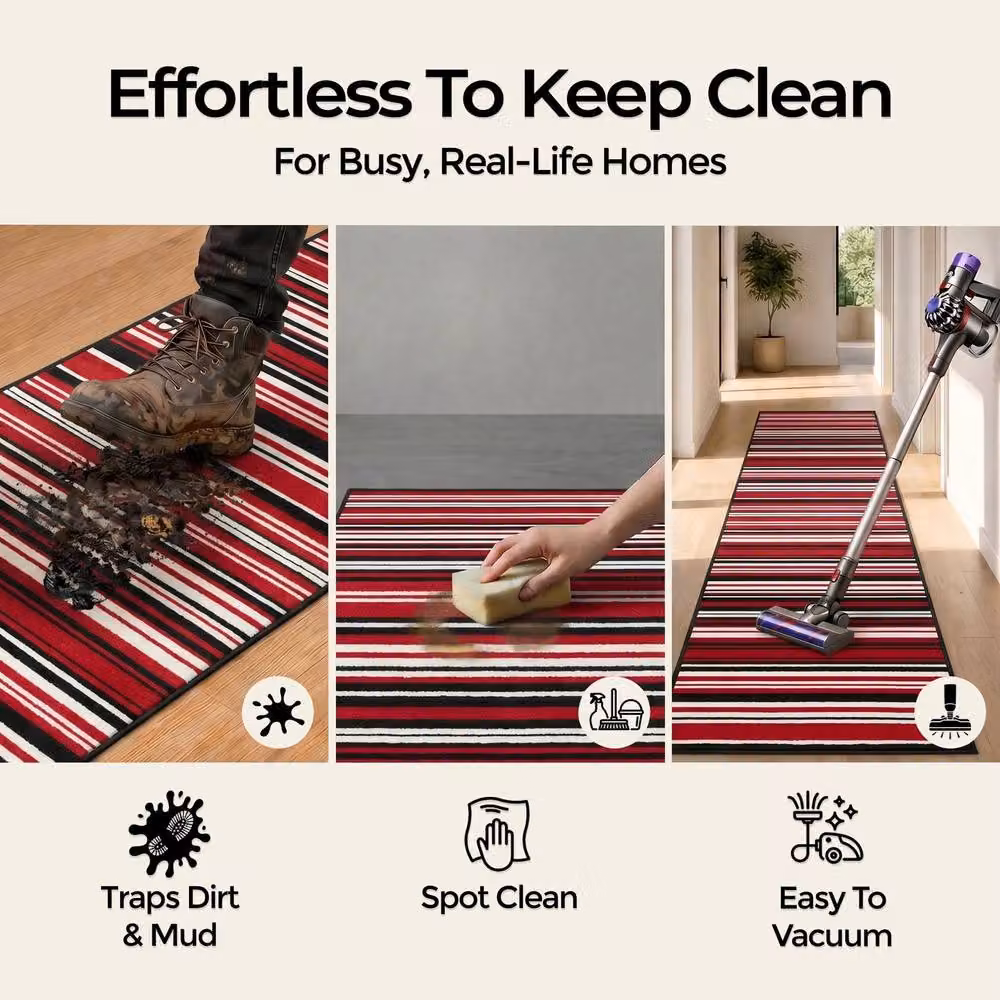 Bravich LTD Red Two Tone Striped Non Slip Hallway Runner Rug, W: 60 cm, L: 450 cm – 6