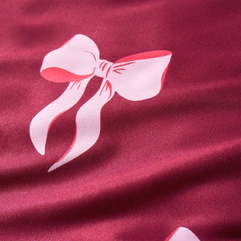 OHS Reversible Microfibre Bow Bedding Set with Duvet Cover and Pillowcase, Pink and Red, W/D/H: 200 x 200 x 200 cm – 10