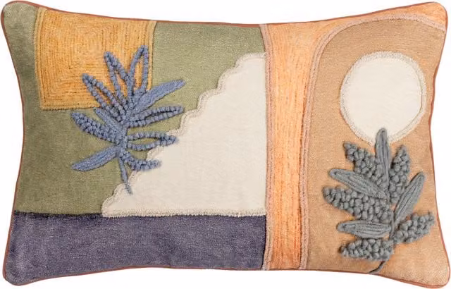 Make it a Home Tulna Embroidered Piped Rectangular Cushion in Multicolour and Green with Feather Filling