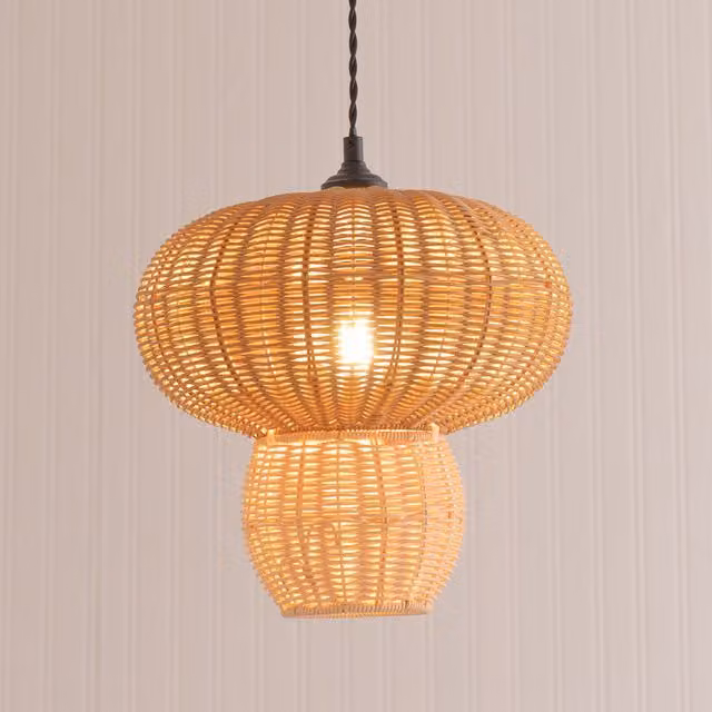ValueLights Retro Rattan Mushroom Wicker Dome Ceiling Light Shade with LED Bulb in Beige and Brown