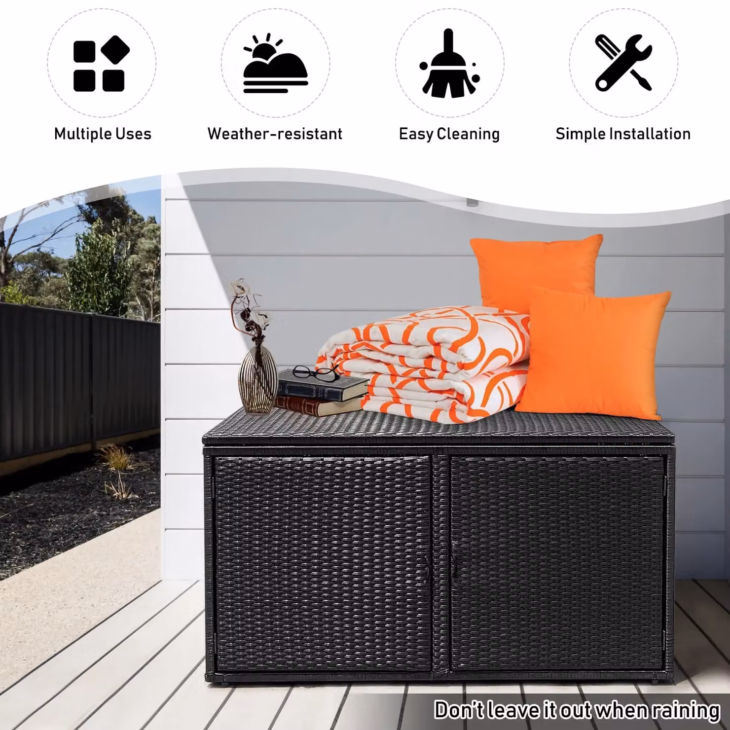 Costway Outdoor PE Wicker Garden Storage Box in Black, 330L – 4