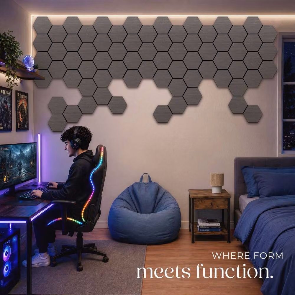 tectake Oak Gray Sound-Absorbing Acoustic Felt Wall Panels in Grey – 7