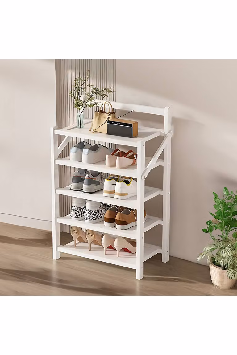 Living and Home 5-Tier Foldable Bamboo Shoe Rack in White