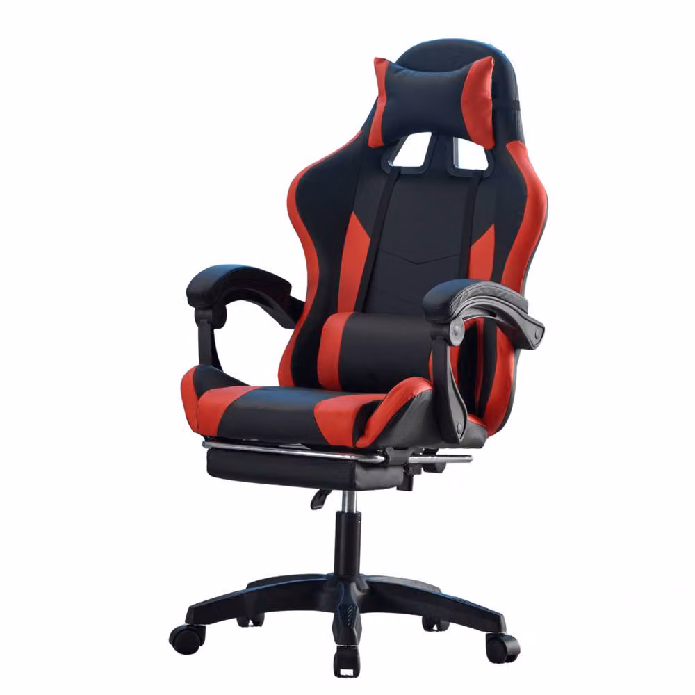 Home Source Racing Style Gaming Chair in Black and Red with Adjustable Backrest, Footrest and Headrest, H 120 x W 60 x D 43 cm – 4