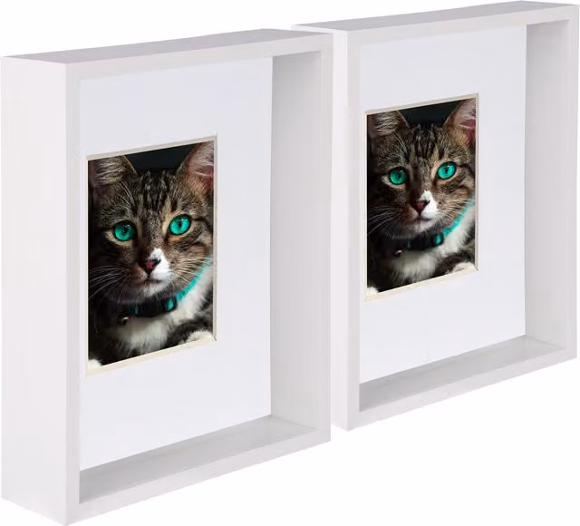 Nicola Spring Pack of 2 White Rectangular 3D Deep Box Photo Frames with 4 x 6 inch Mount, W/D/H: 20.32 x 25.4 x 2.54 cm