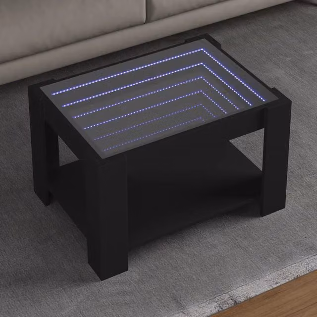 Berkfield Home Modern Black Coffee Table with LED and Glass Top, W/D/H: 73 x 53 x 45 cm