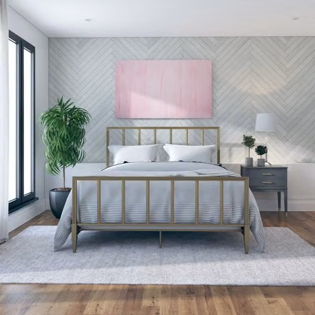 CosmoLiving CL Blair Modern Metal Bed in Gold/Yellow, 140 x 200 cm