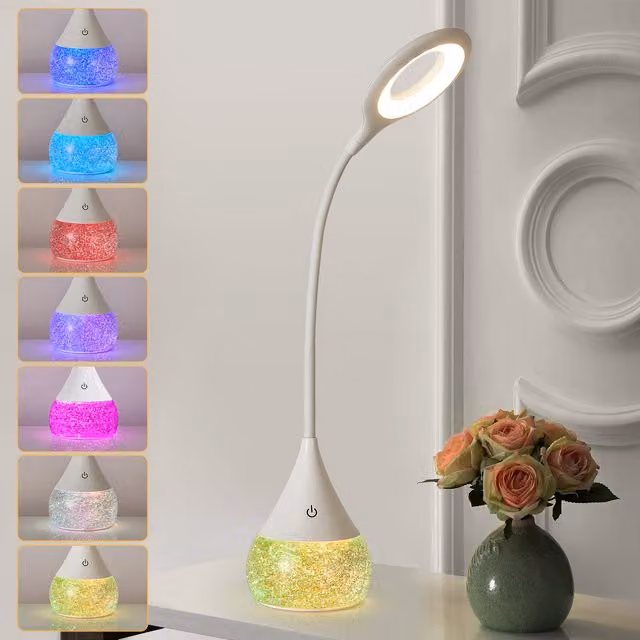 Harper Living Modern White LED Touch Control Table Lamp with Glass Crystal Details