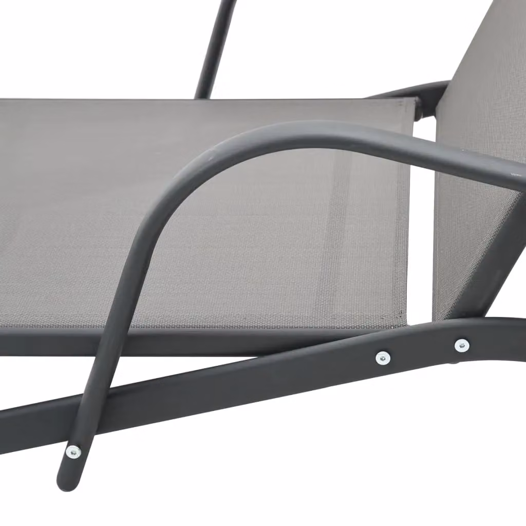 Berkfield Home Grey Textilene and Powder Coated Steel Sun Lounger with Adjustable Headrest and Castors – 3
